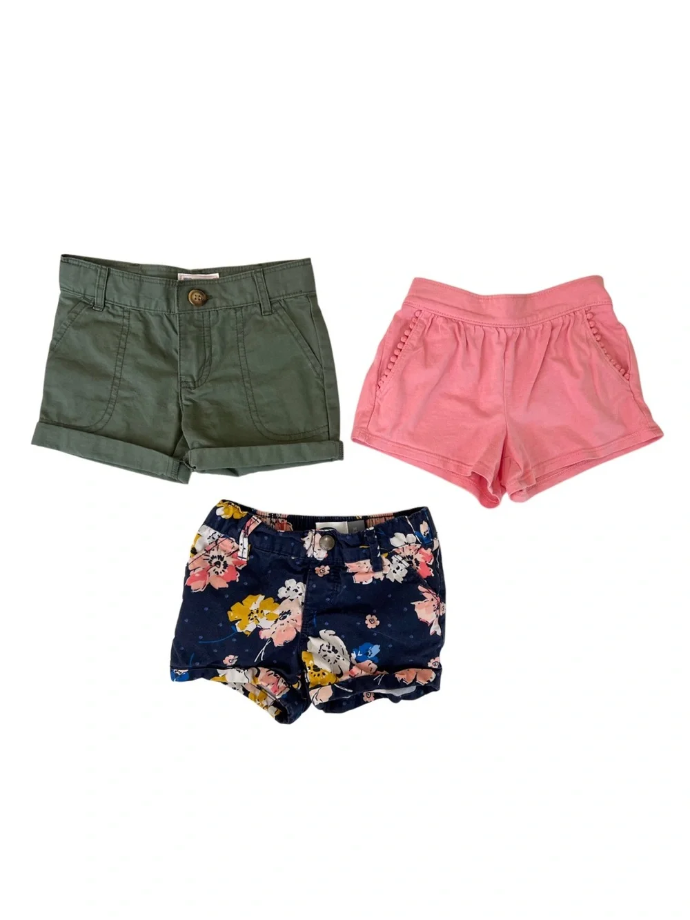 Old Navy, Carter’s Girls Shorts Bundle - Olive Green, Pink & Navy Floral | 2T